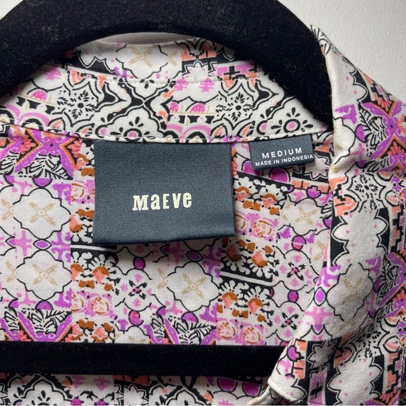 Maeve Anthropologie women's white pink paisley long sleeve button down shirt M - Picture 3 of 7